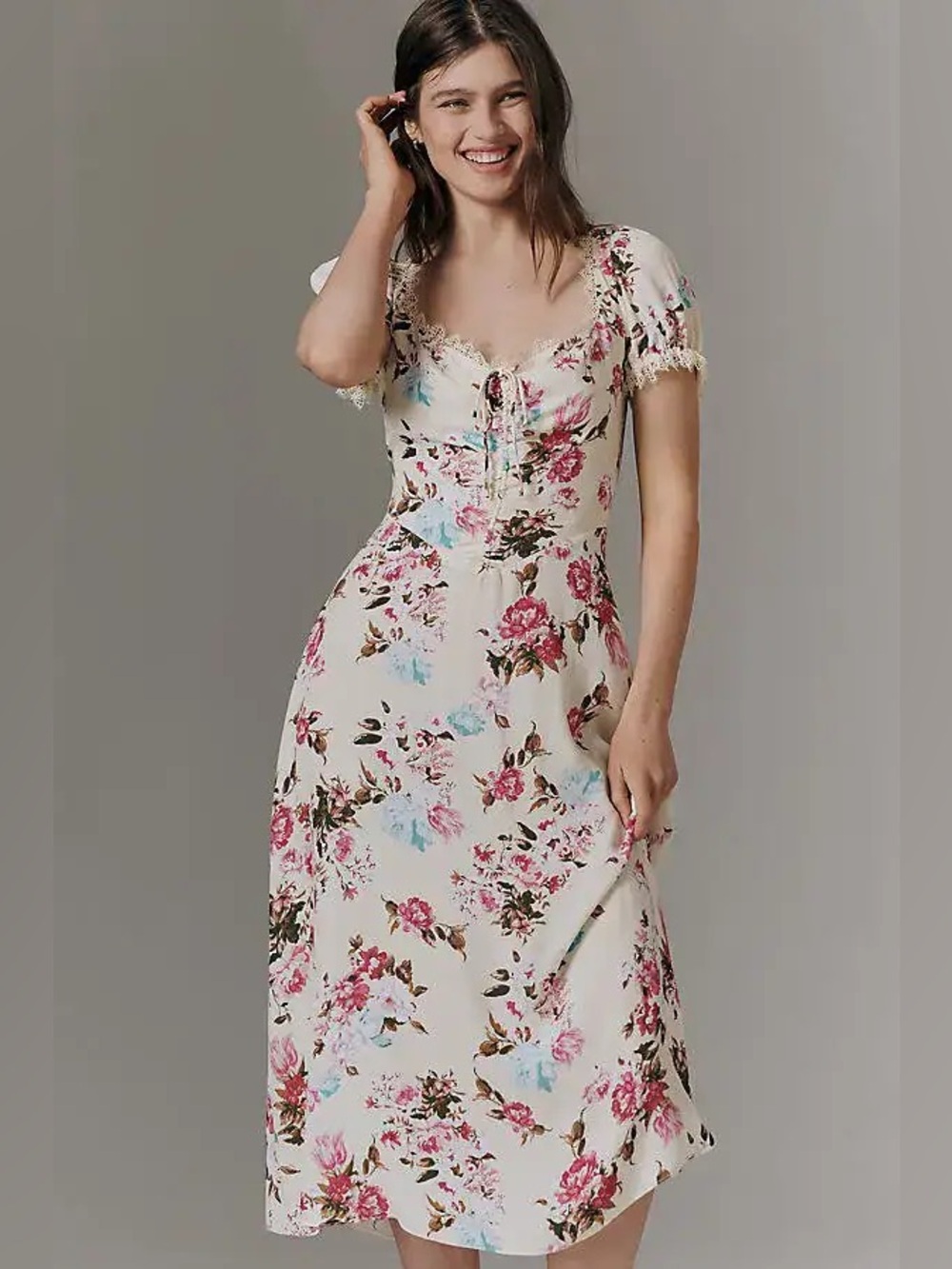 NWT Anthropologie Printed Floral Midi Dress in Pale Yellow Size Women’s Medium P